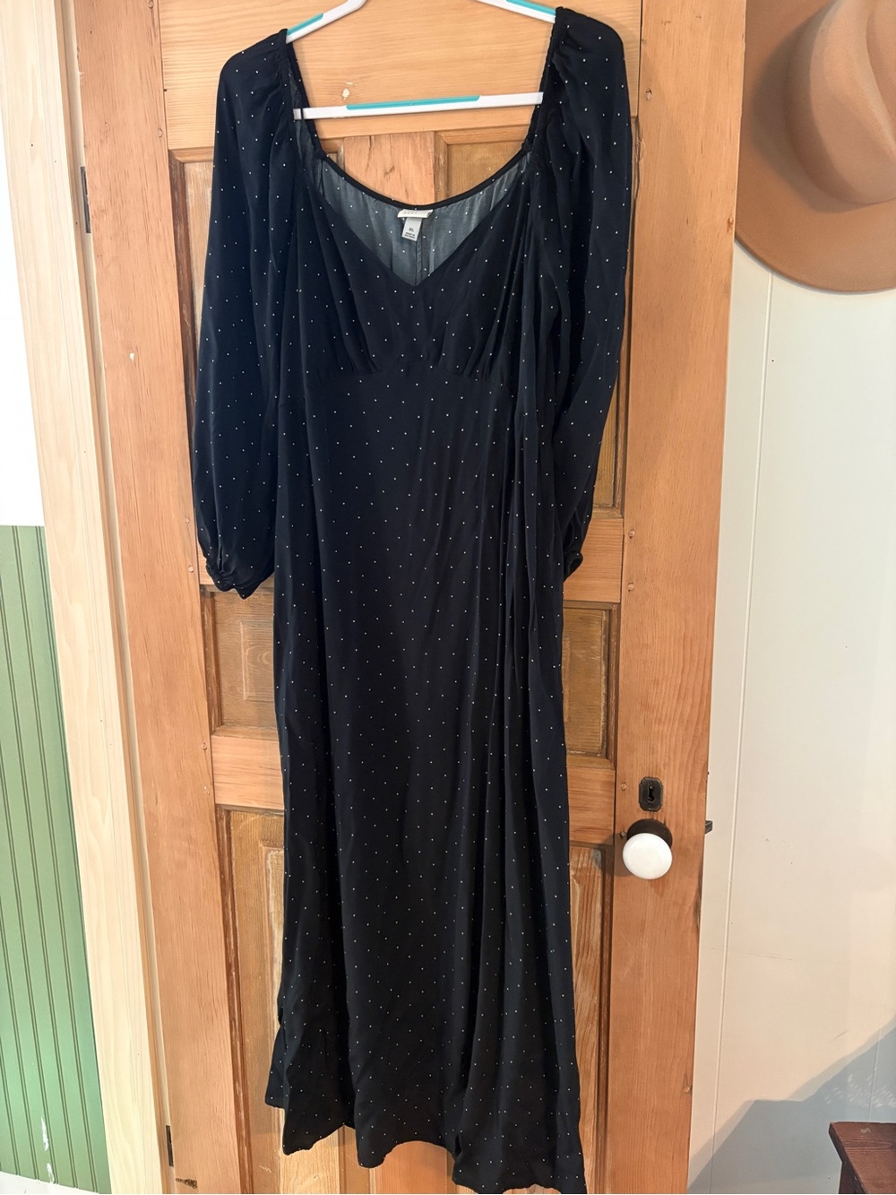 A New Day Target Women's Black Polka Dot Midi Dress - Elegant Long Sleeve